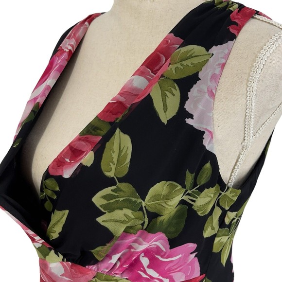 Another Thyme Womens Sleeveless Floral Chiffon Midi Dress Pullover Surplice 8 - Picture 10 of 12